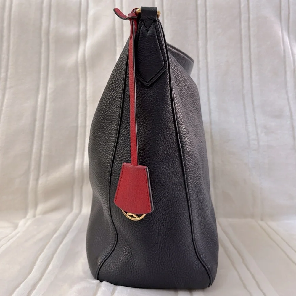 Tory Burch Perry Black Pebble Leather Hobo Shoulder Bag